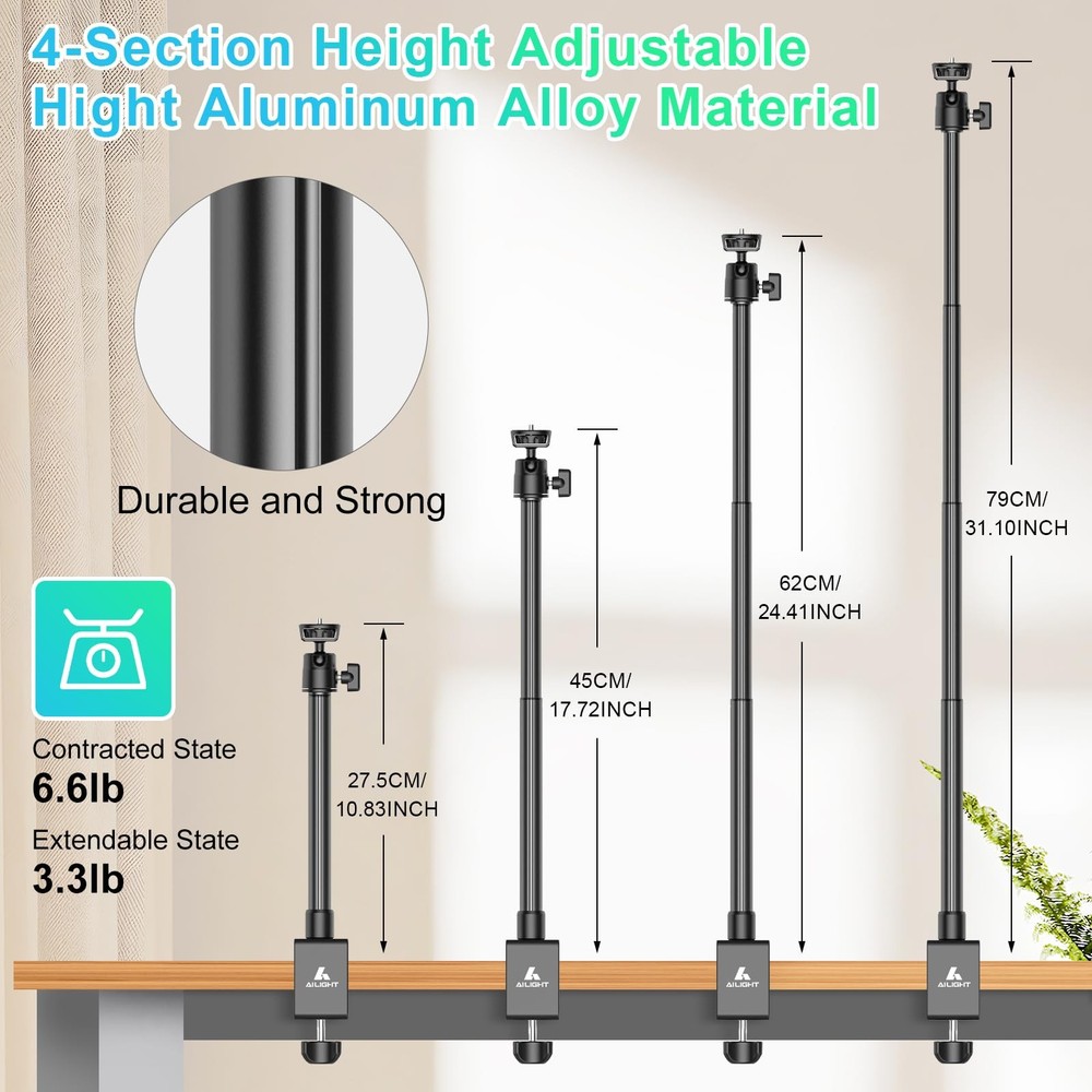 Ailight Camera Desk Mount Webcam Stand, Adjustable Table Camera Stand with 1/...