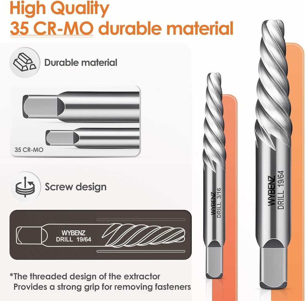 5-Piece Bolt Extractor Set - Efficiently Remove Stripped Screws & Broken Bolts