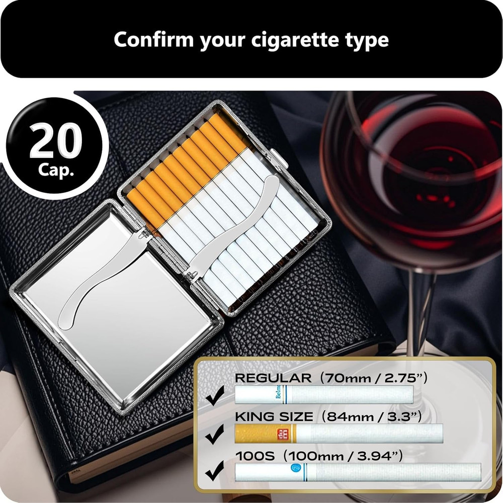 Cigarette Case (2 Pack), Spring Switch 20 Capacity Cigarette Holder Case for Men