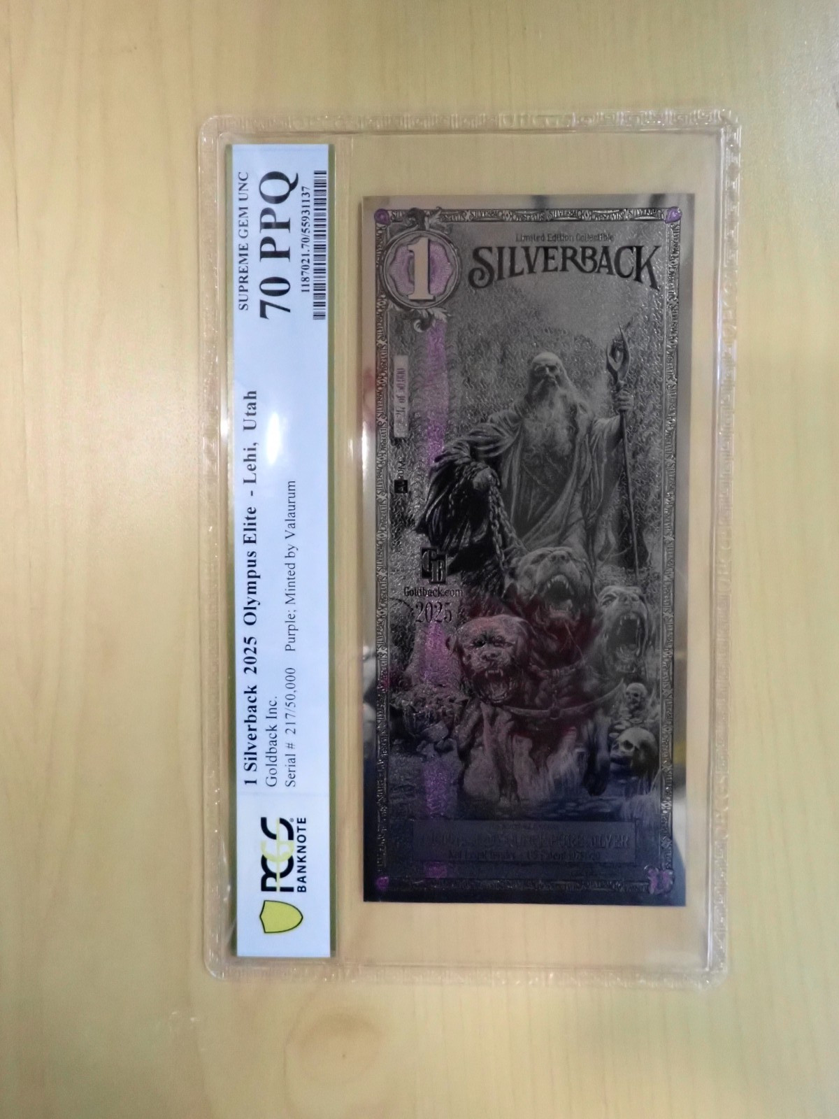 (PURPLE ELITE) 2025 Silverback Olympus Hades  GEM UNC 70 PPQ - LIMITED EDITION