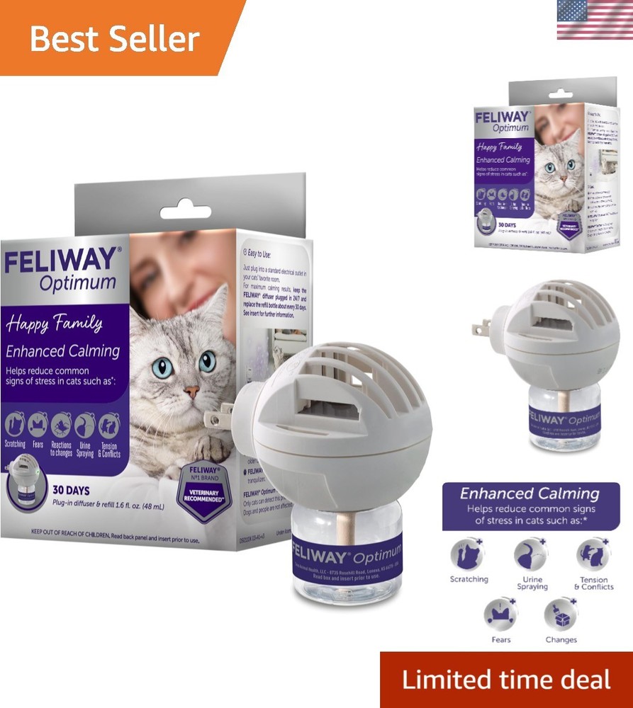 Optimum 30 Day Cat Calming Plug In Pheromone Diffuser Starter Kit, 48ml - Hel...