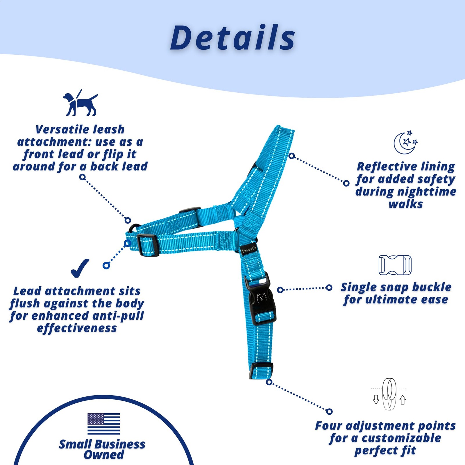 ShawnCo Dream Walk Pro Dog Harness- No-Pull, Comfortable, Medium, Icy Lilac