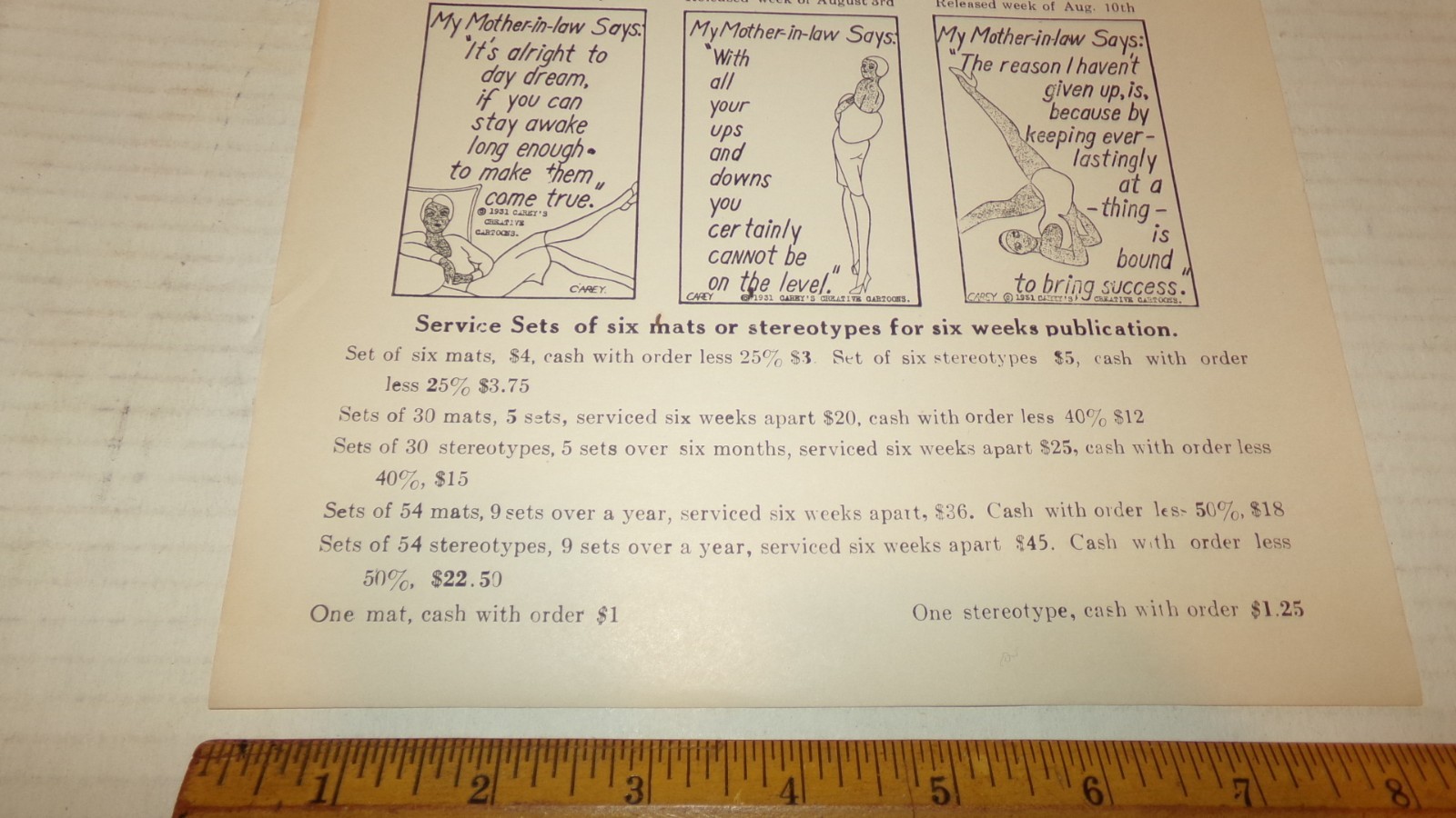 Carey’s Creative Cartoons African American Cartoon Comics 1931 Advertising Flyer