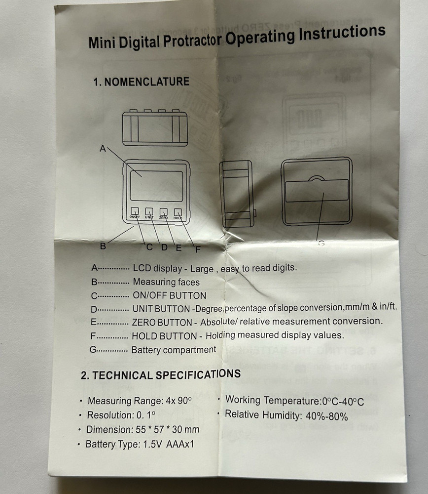 Protractor Harvet Mini Digital Large LED Display Measuring Range 4x 90 Degrees