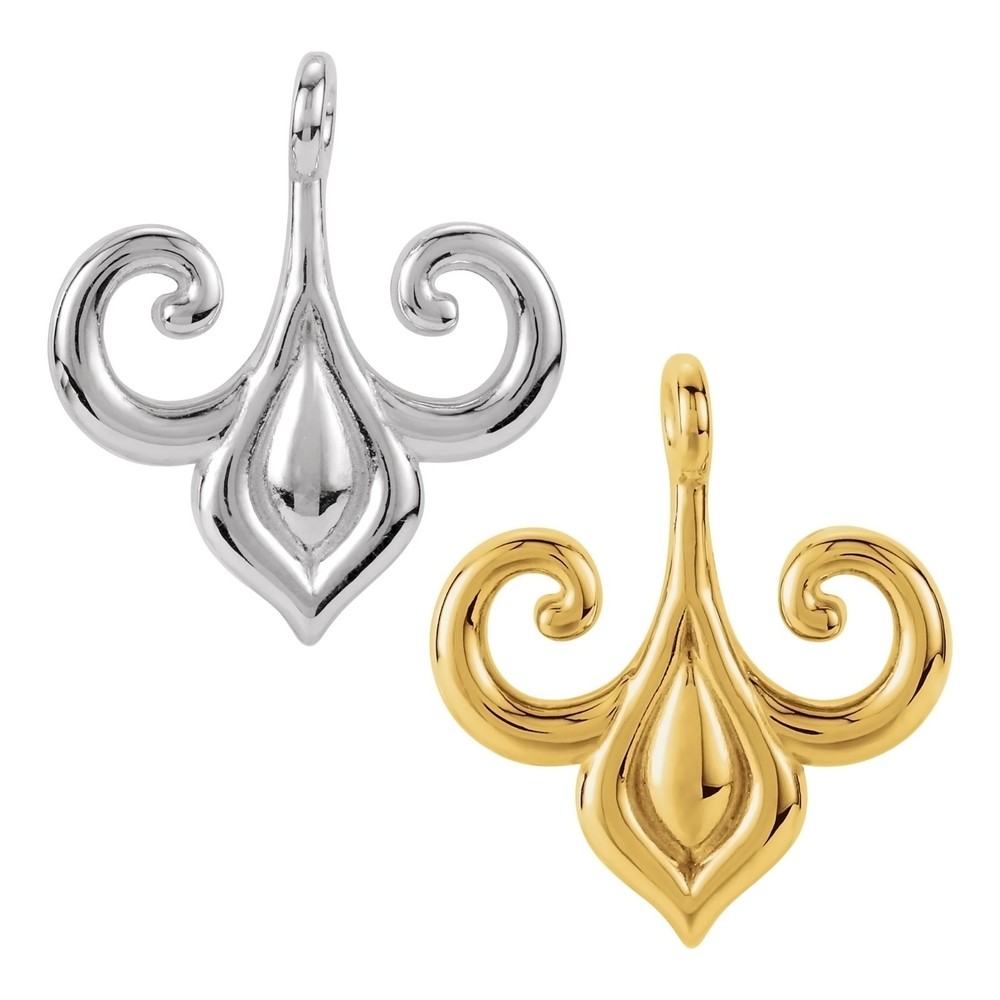 14K Solid Gold & Sterling Silver Fleur-de-lis Dangle