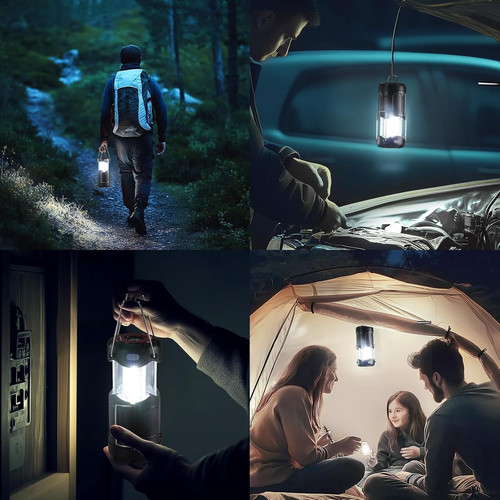 2 Pack Collapsible LED Camping Lantern, Consciot USB C 2 Pack, 2 Black
