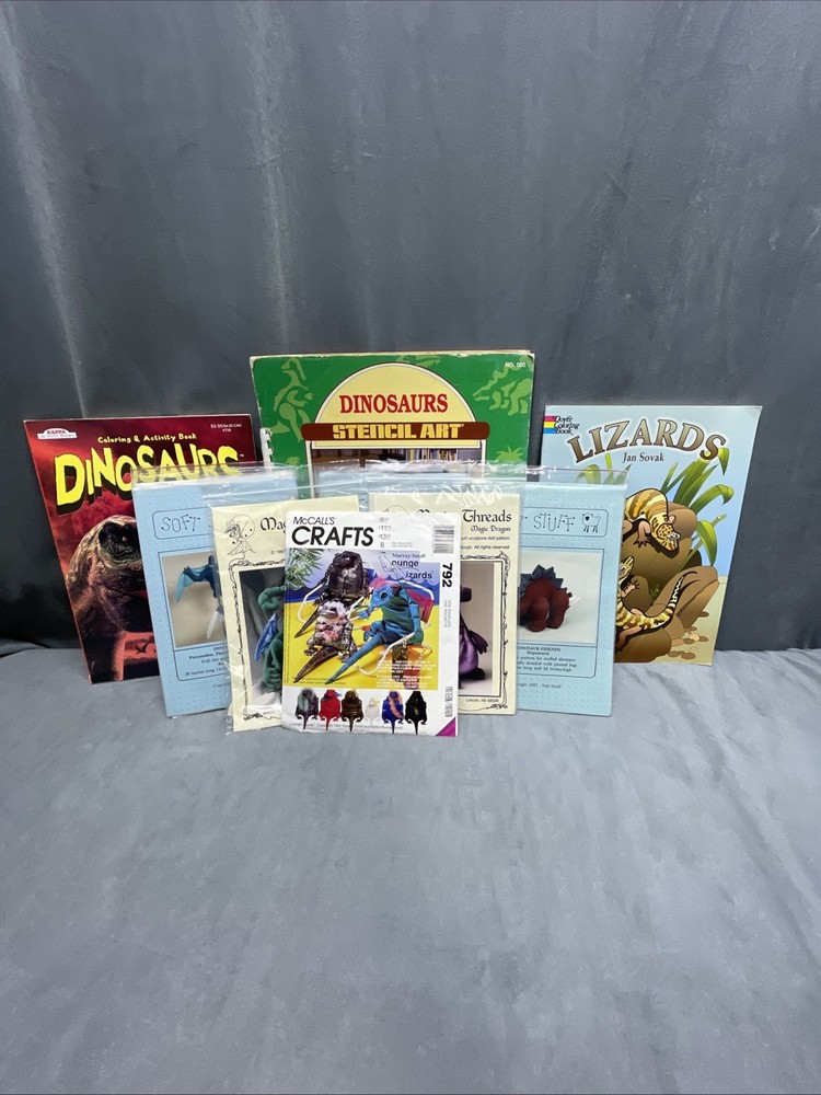 Dinosaur Dragons Lizards Lot Bundle Soft Stuff McCalls Magic Threads 80s Stencil
