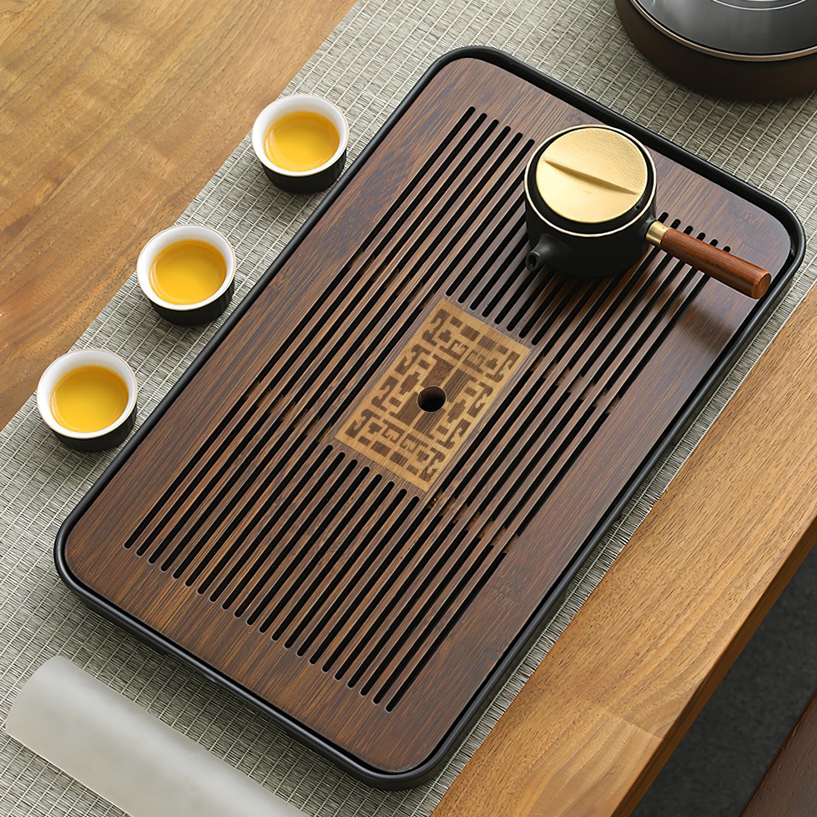 Jotsport 17 Inch Bamboo Chinese Gongfu Tea 17.5" x 10.5" x 1.4", Black, Brown