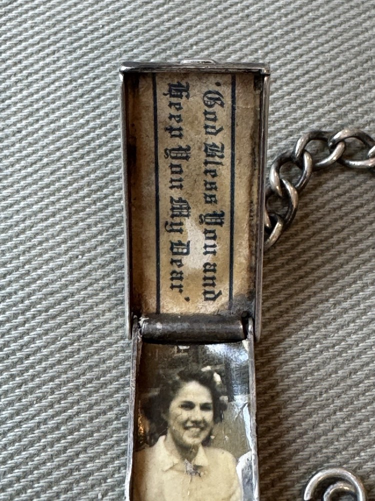 Antique Sterling .925 WWII US Soldier 7.5” ID Bracelet Locket w/Girl Friend Pic