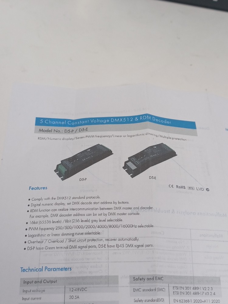 5CH DMX 512 & RDM Decoder RGB Controller DC12V 24V 48V PWM Dimming