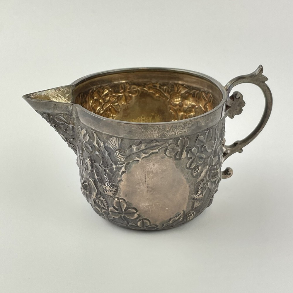 Antique Solid Silver Rose Clover Thistle Jug & Bowl Goldsmiths & Silversmiths