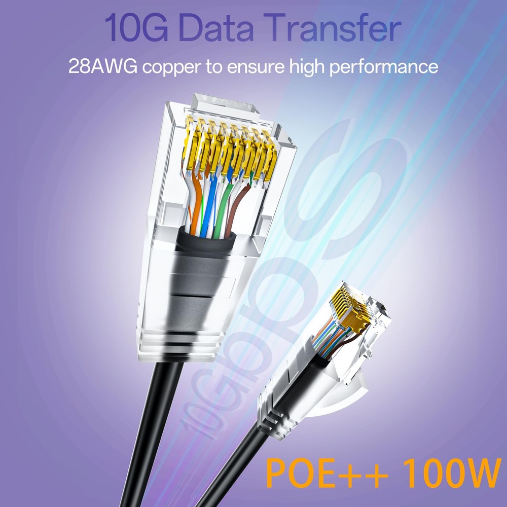 Cat6a Patch Cables 0.5ft (10 Pack) Slim, Cat6 Ethernet Patch Cable Pure Coppe...