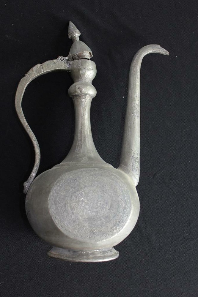 ANTIQUE HAND TOOLED  MIDDLE EASTERN TALL TEA POT 14 1/2" HEIGHT