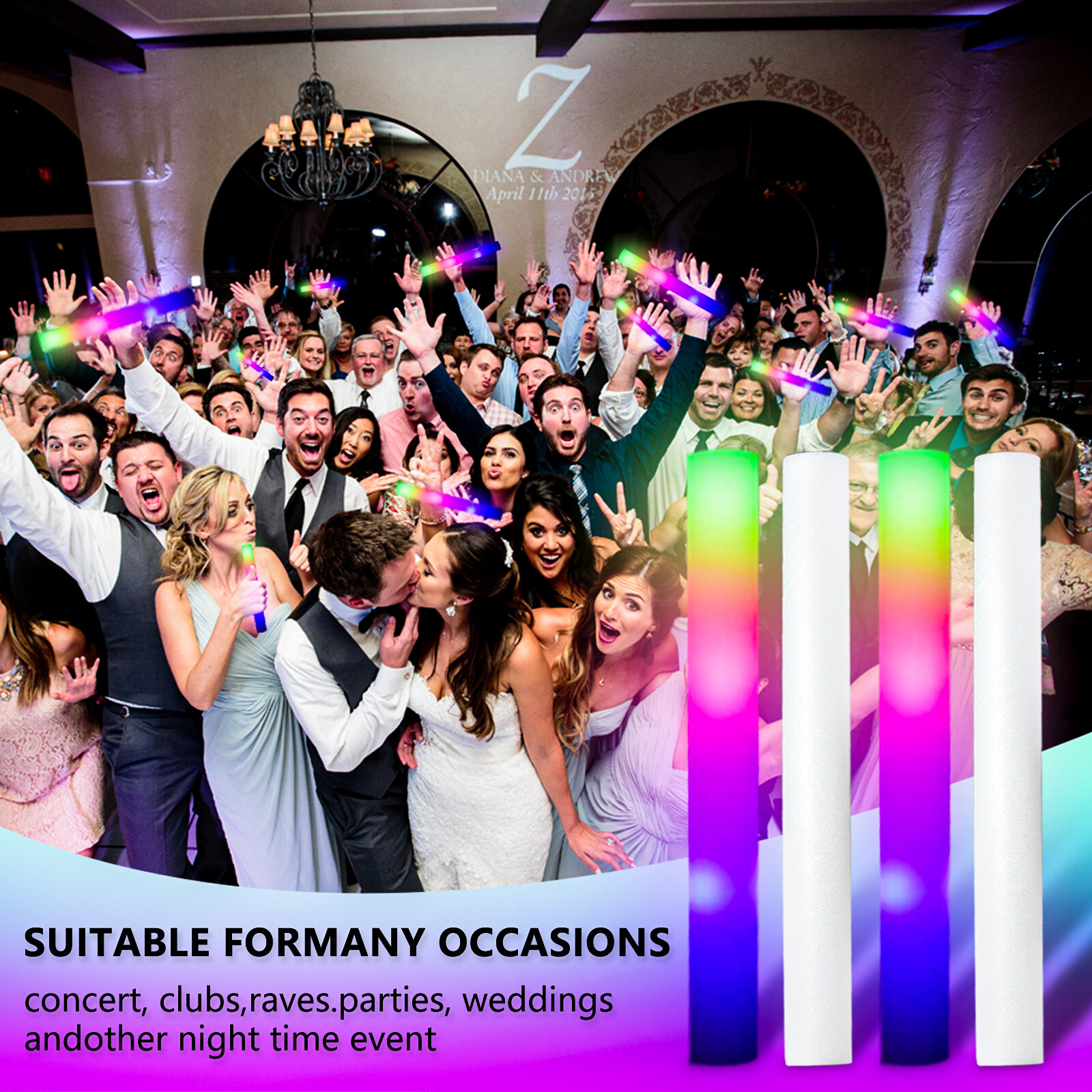 100 PCS LED Light Up Foam Sticks Concert Rally Glow Sticks Party Rave Wands