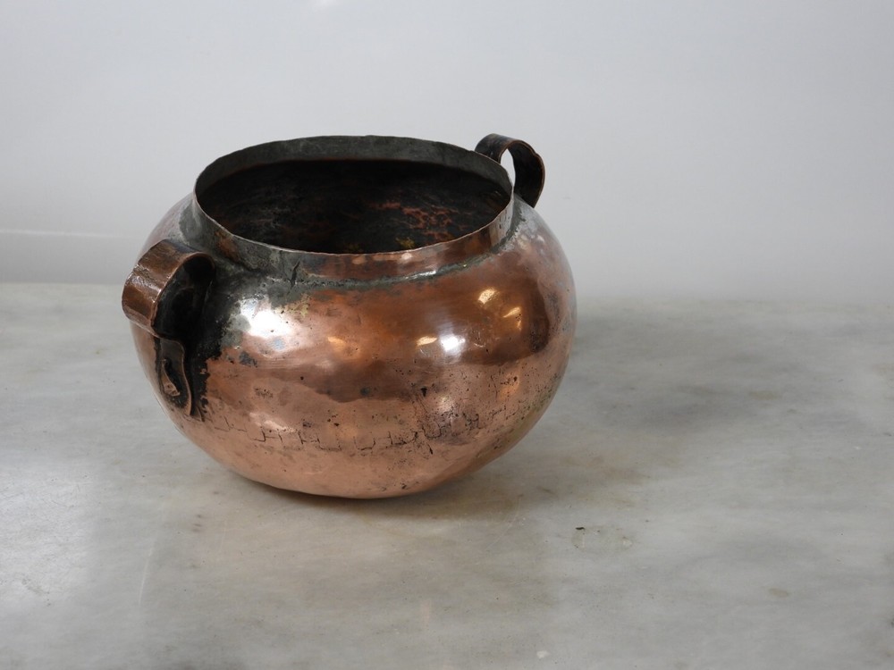 Old Handmade Copper Pot with Copper Handles