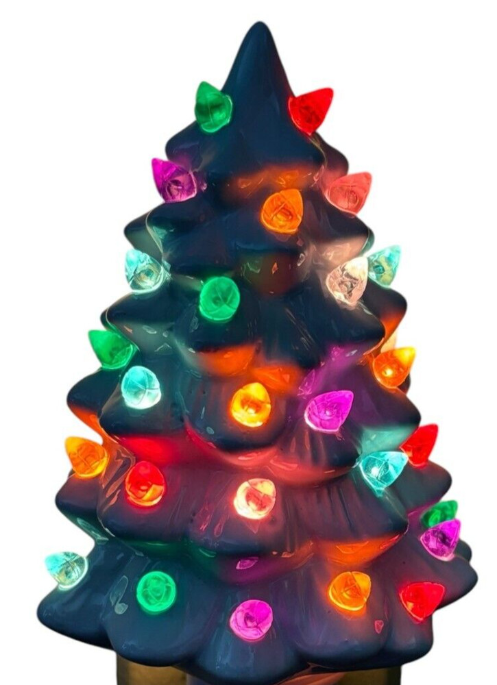 White Ceramic Christmas Tree with Lights Nightlight Plug In