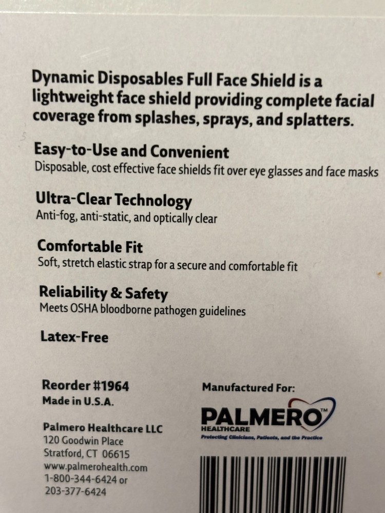 24 Dynamic Disposables Full Face Shields 8" Clear Ref. 1964