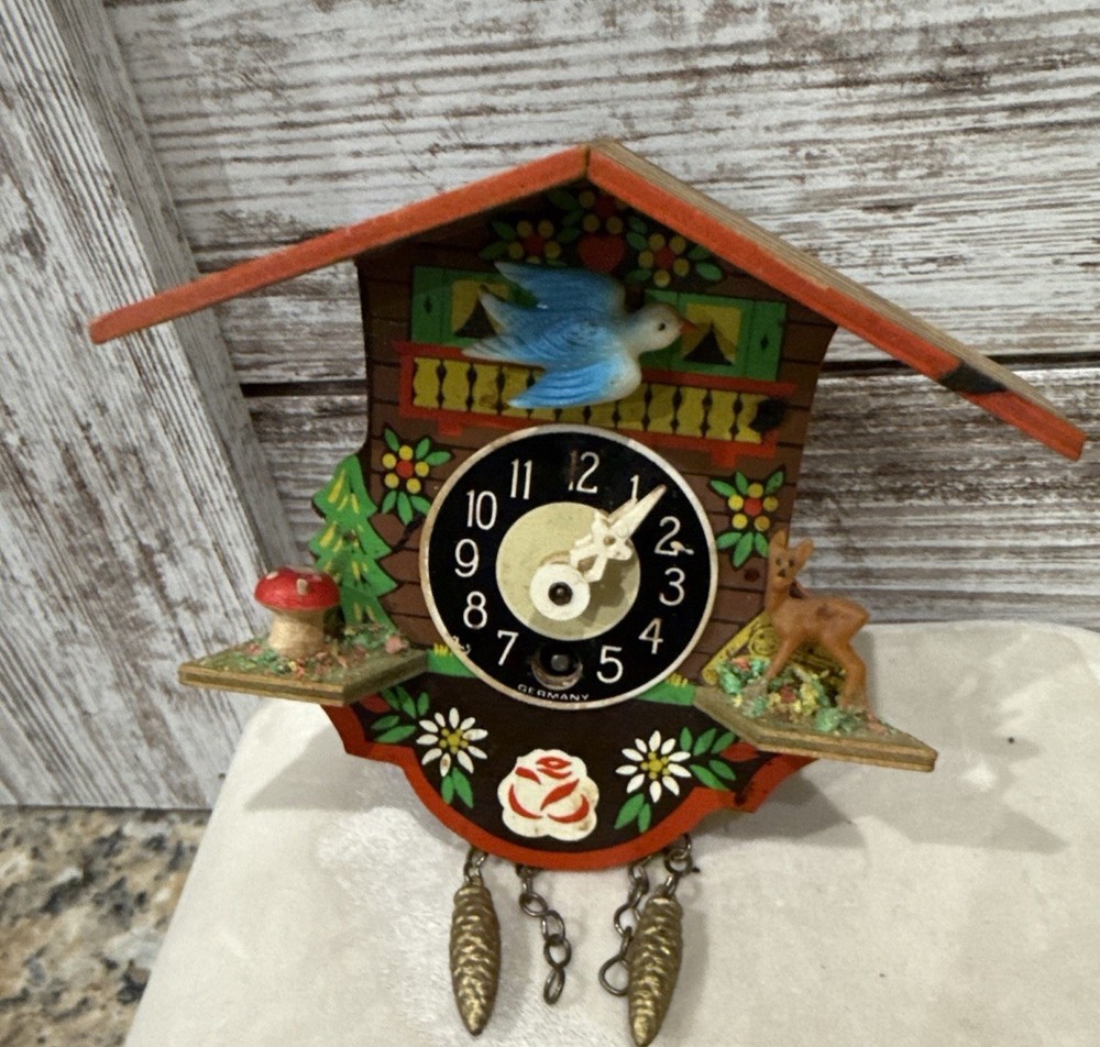 Vintage West Germany Mini Black Forest Chalet Clock