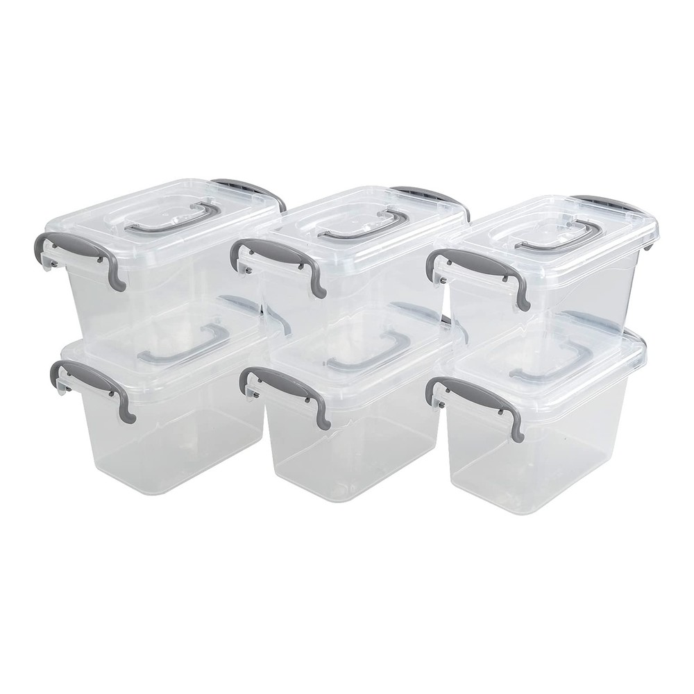 1.8 L Plastic Latch Storage Box, 6-Pack Clear Storage Bins with Lids