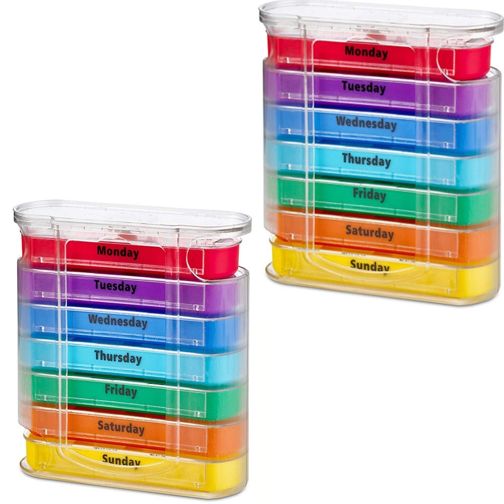 Weekly 7-Day 4 Times/Day Push Button Pill Organizer Planner- Arthritis Friendly