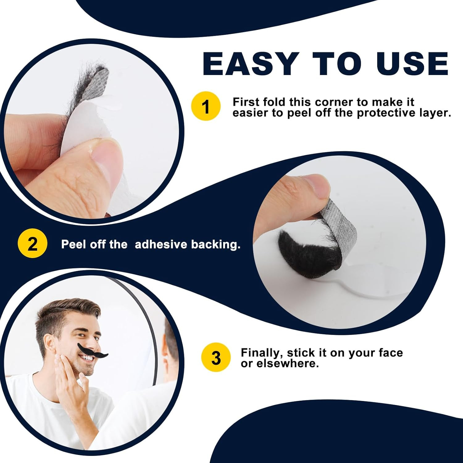 62PCS Self-Adhesive Fake Mustaches for Parties, Halloween & Role-Playing