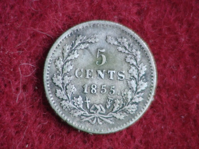 1855 Netherlands Silver Five (5) Cents - VF