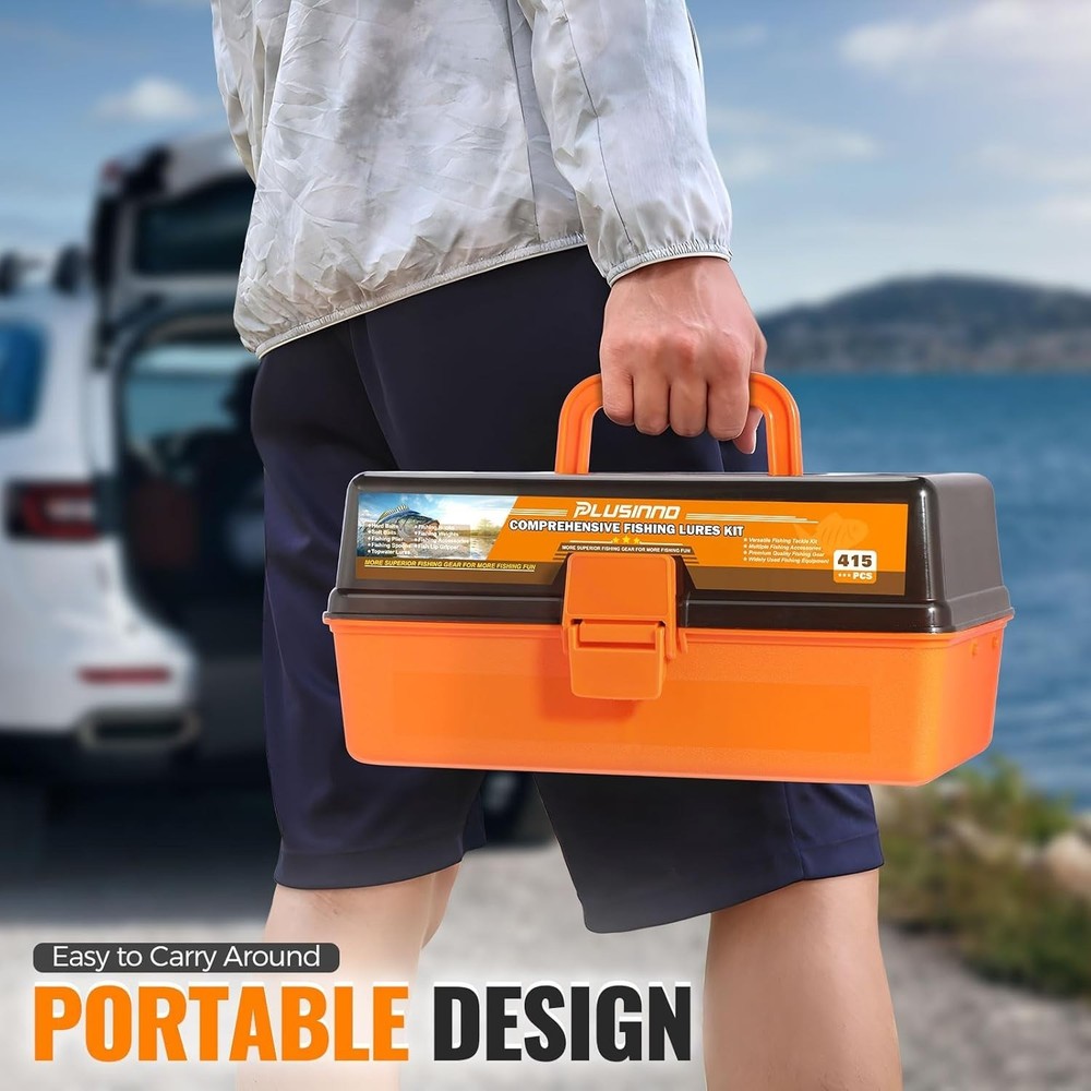 Comprehensive Fishing Kit: 3-Layer Tackle Box with 415Pcs for Effortless Angling