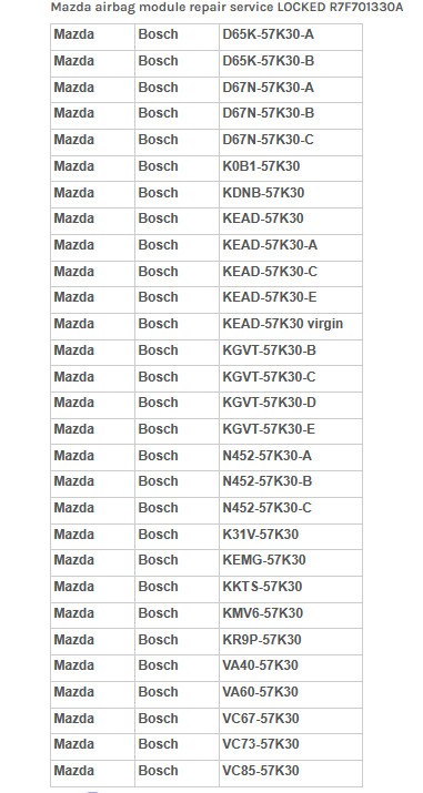 MAZDA 2022 AND UP SRS MODULE CRASH RESET SERVICE