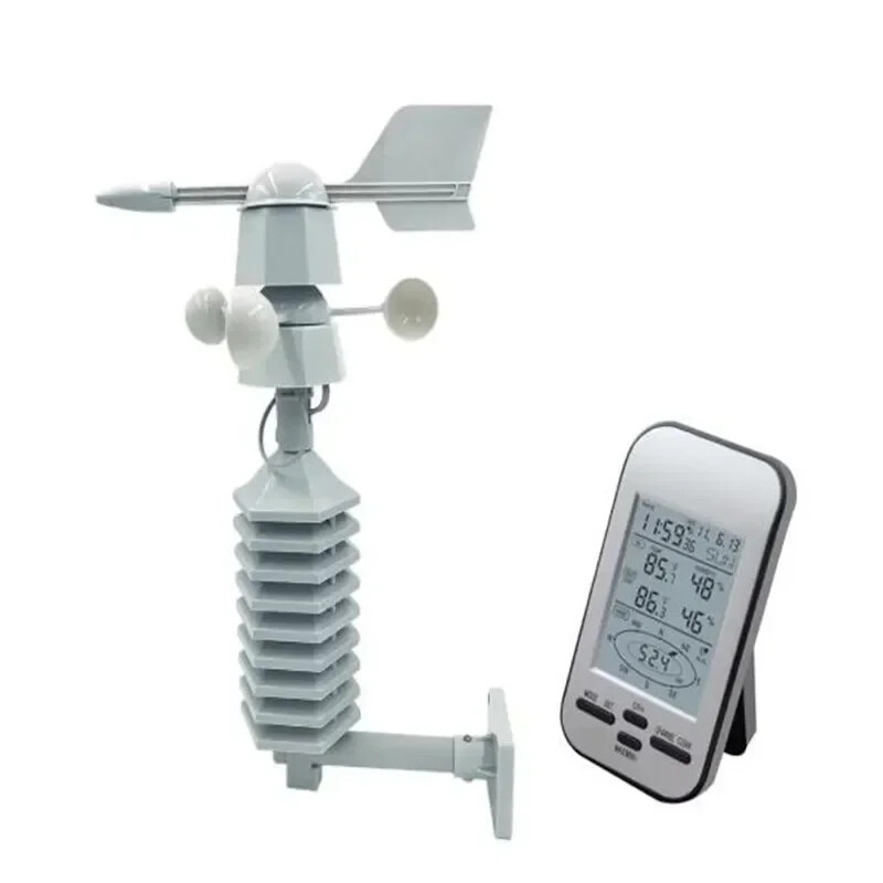 Wireless Anemometer Weather Station Clock Wind Speed Direction Temp Humidity