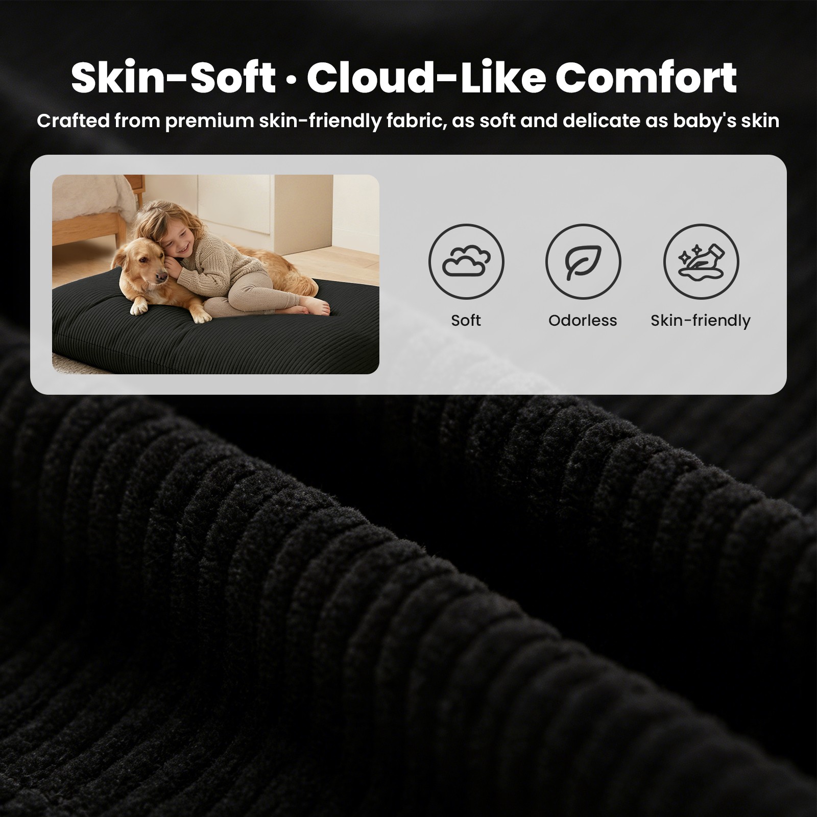 Foldable Kid Bean Bag Chair Corduroy Bed Compression Floor Lounger Sofa Washable