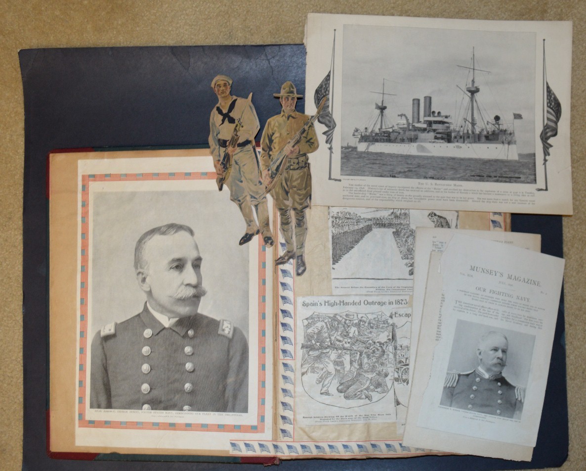Antique 1898 SPANISH AMERICAN WAR SCRAPBOOK, Huge, Original ! Remember the Maine