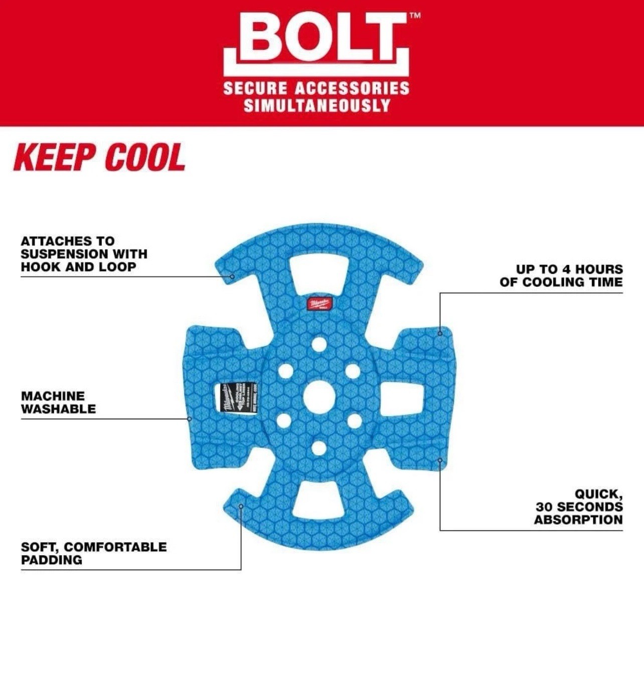 Milwaukee Bolt Safety Helmet Cooling Liner 48-73-4544 Blue