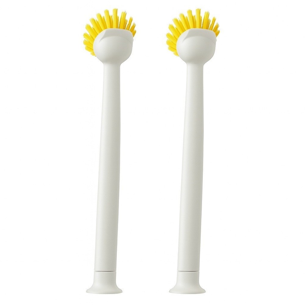 2-Pack White Long Handle Dish Brush w/ Scraper & Suction Base – Kitchen Brush