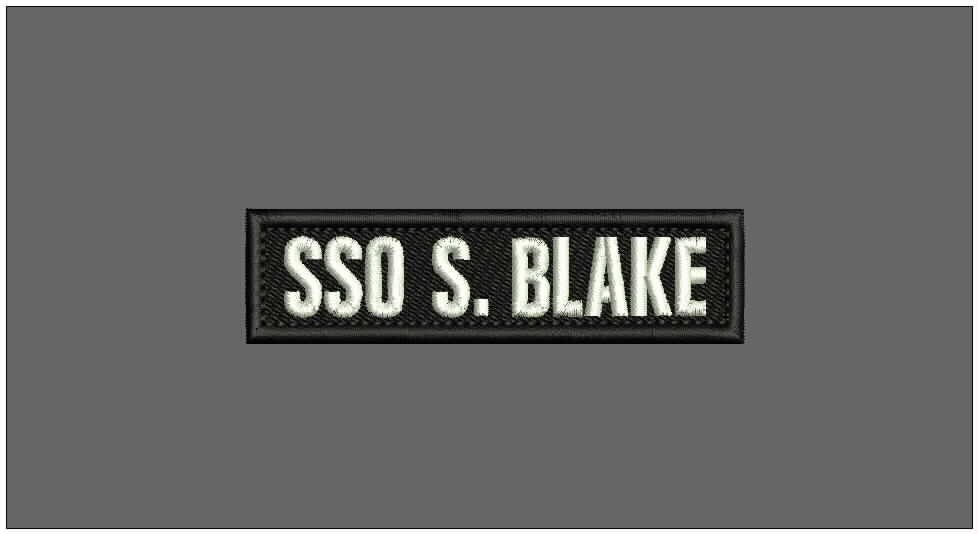 TAPE NAME EMB PATCH 1X4''HOOK ON BACK WHITE/BLACK