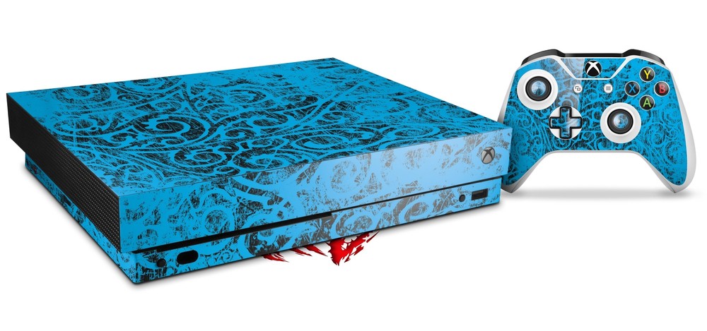 Skin for XBOX One X Console Controller Folder Doodles Blue Medium Decal