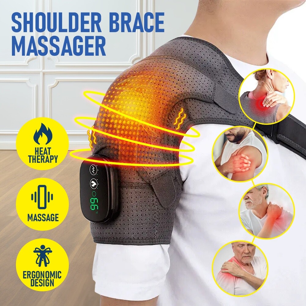 Heated Shoulder Brace Massage Rotator Cuff Support Compression Wrap Rechargeable