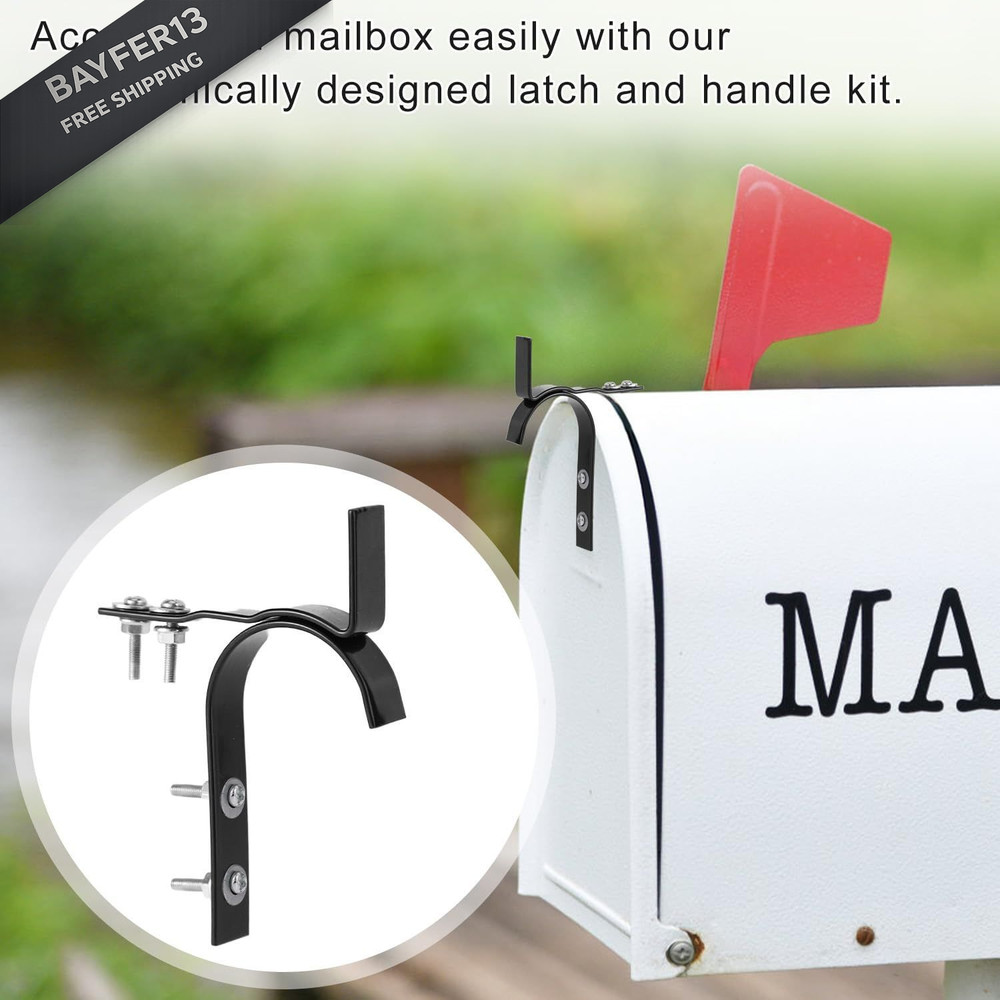 Mailbox Latch and Handle Kit, Metal Secure Replacement Set for black, silver