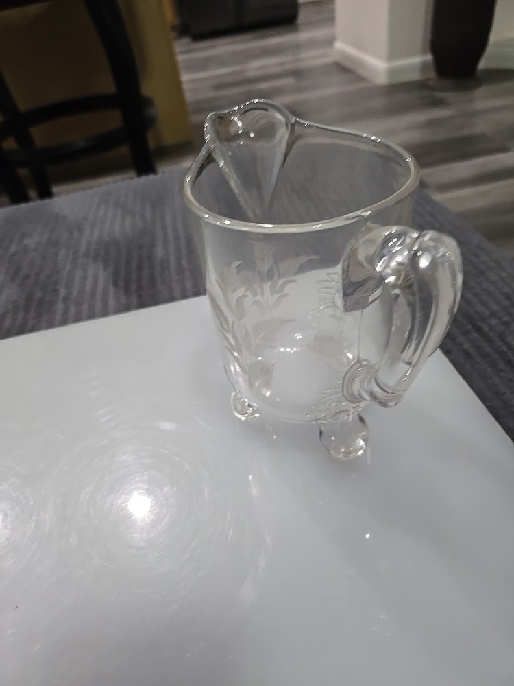 Antique 5,5 Inch Footed Etched Pitcher.