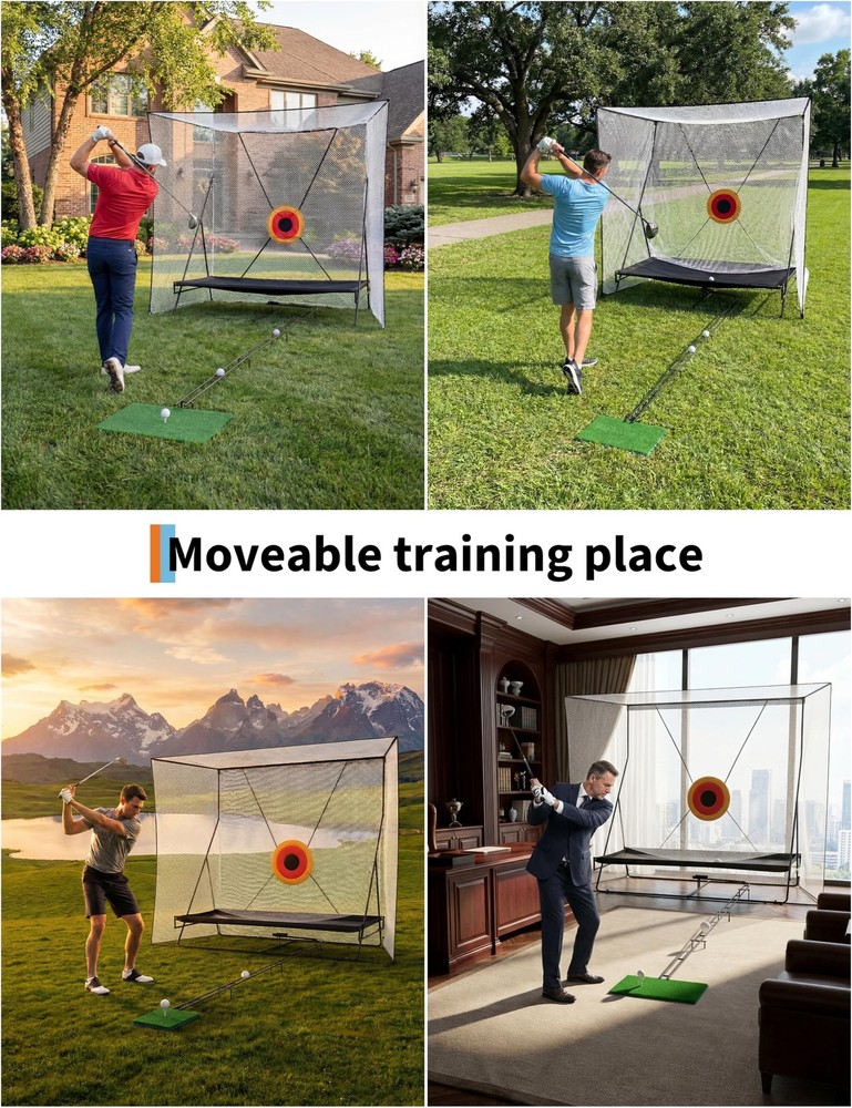 ✨10x8Ft Golf Practice Net w/ Ball Return & Impact Target, Large Golf Training Ne
