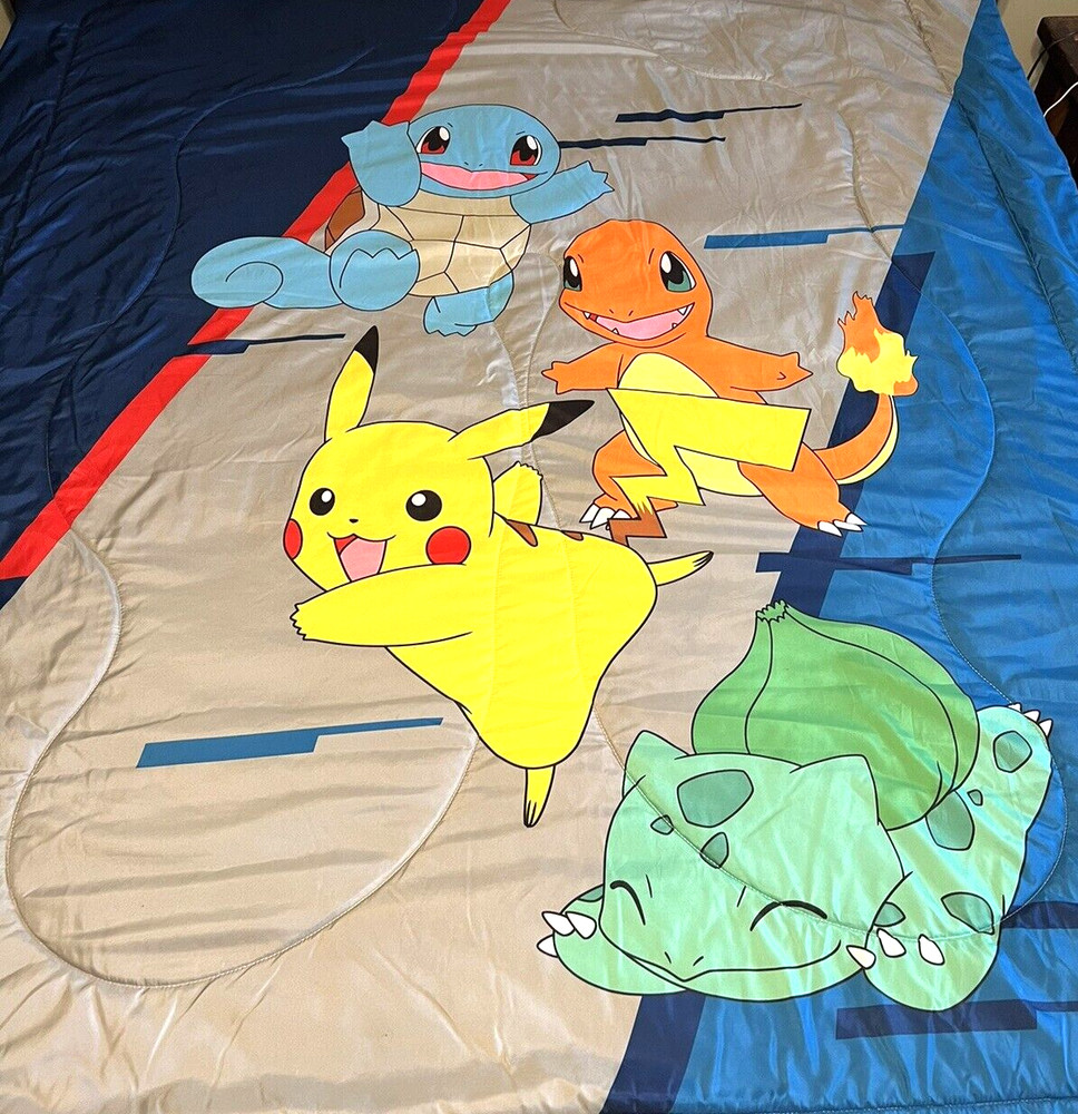 Pokemon Twin Size Comforter & Sheet Set Reversible 5 PCS Pickachu Small Flaws