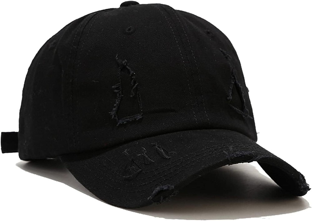 Ripped Patch Baseball Cap Vintage Distressed Low Profile One Size, Black