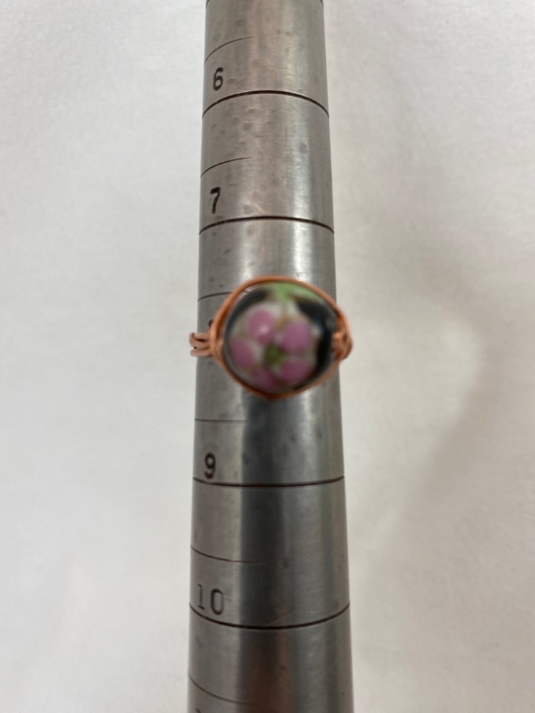 Handmade ~ Copper Wire Wrap ~ Glass Bead Ring 8 Size #203