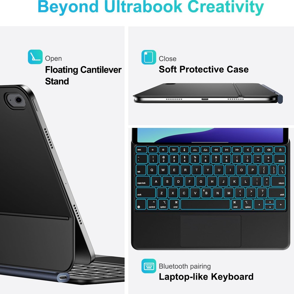 Jibrealg Magic Keyboard for iPad A16, Lightweight Case Black