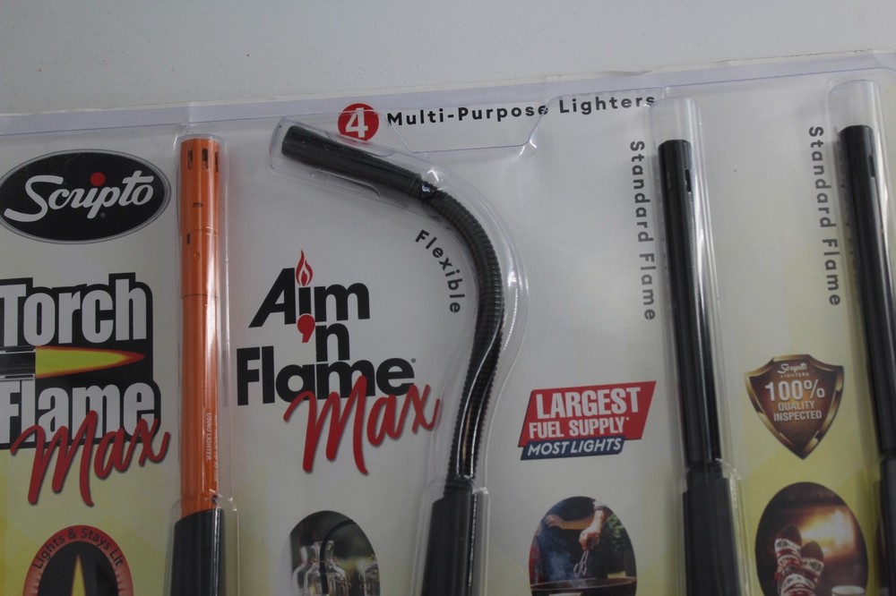 4 - SCRIPTO Multi-Purpose Flex TOURCH FLAME Lighters Mixed Colors New