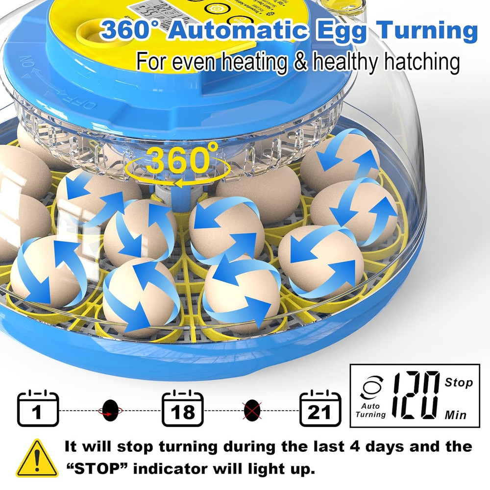 Incubators for Hatching Eggs-18 Egg Incubator with Automatic Egg Turning and Hum
