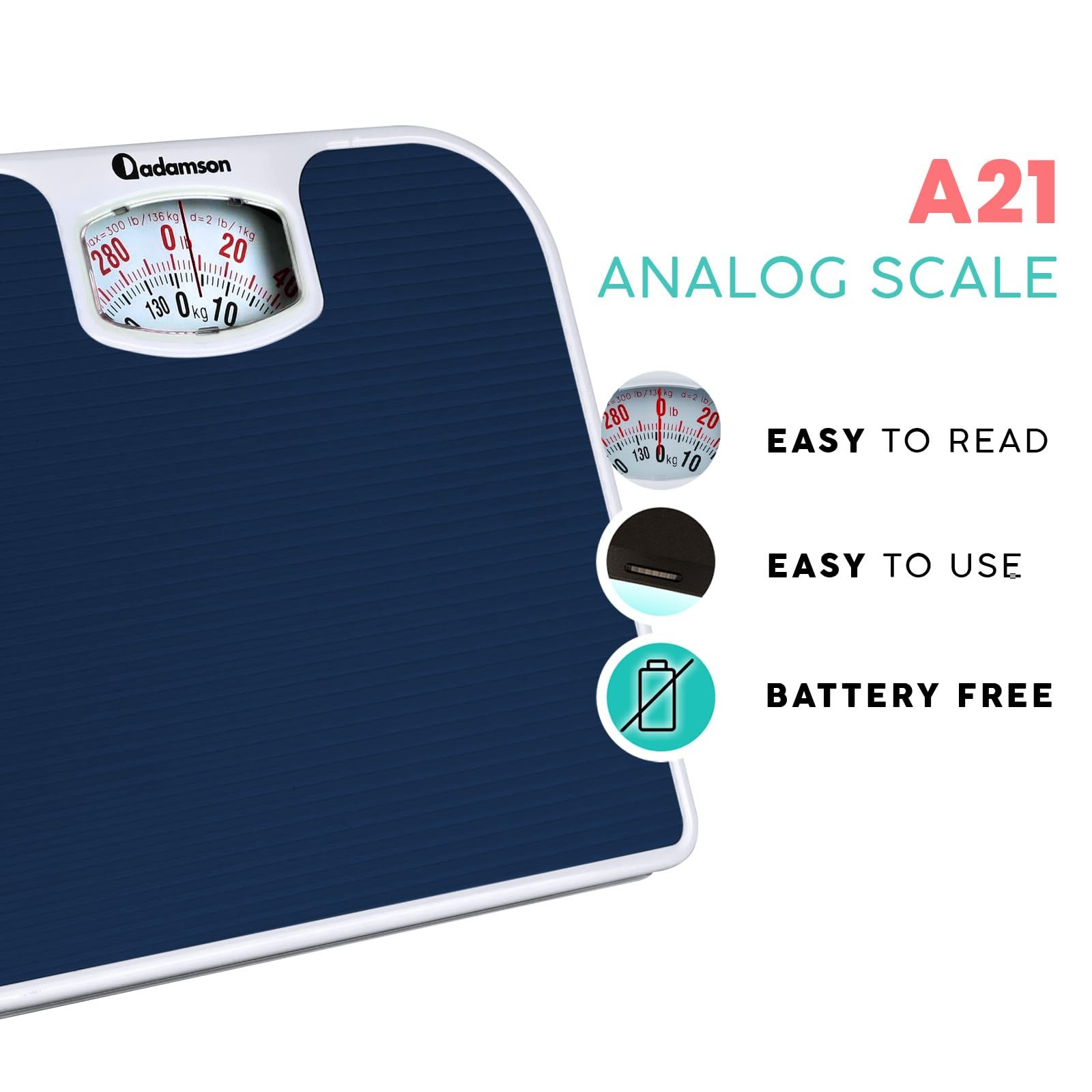 Adamson A21 Analog Scales for Body Weight - up to 300 LB - New - Anti-Skid