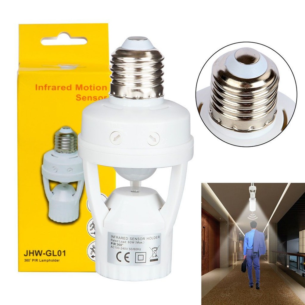 Infrared PIR Motion Sensor E27 LED Light Lamp Bulb Holder Socket Switch 110/220V