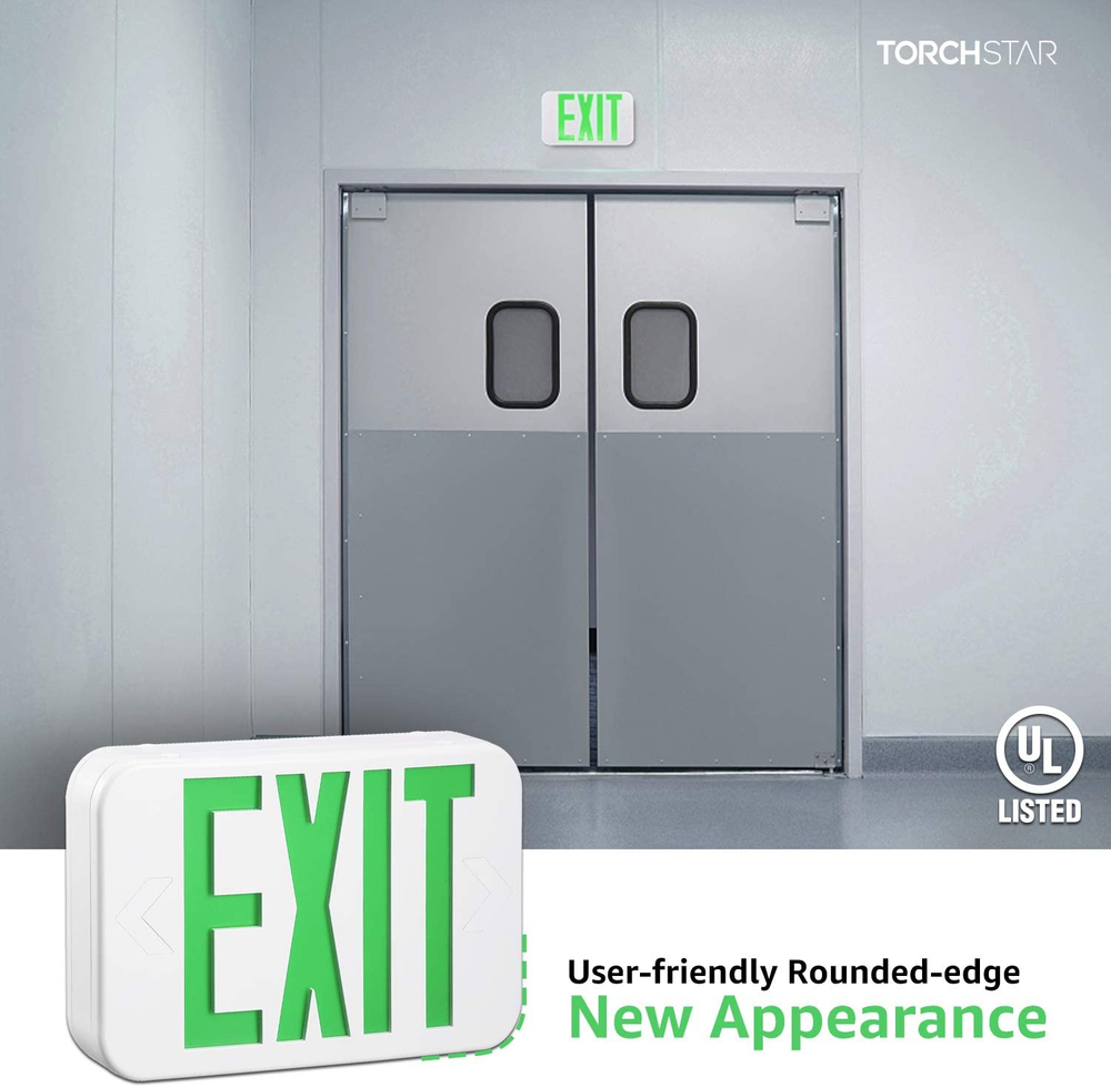 Green LED Exit Sign with Battery Backup, UL-Listed Emergency Light, AC 120V/277V