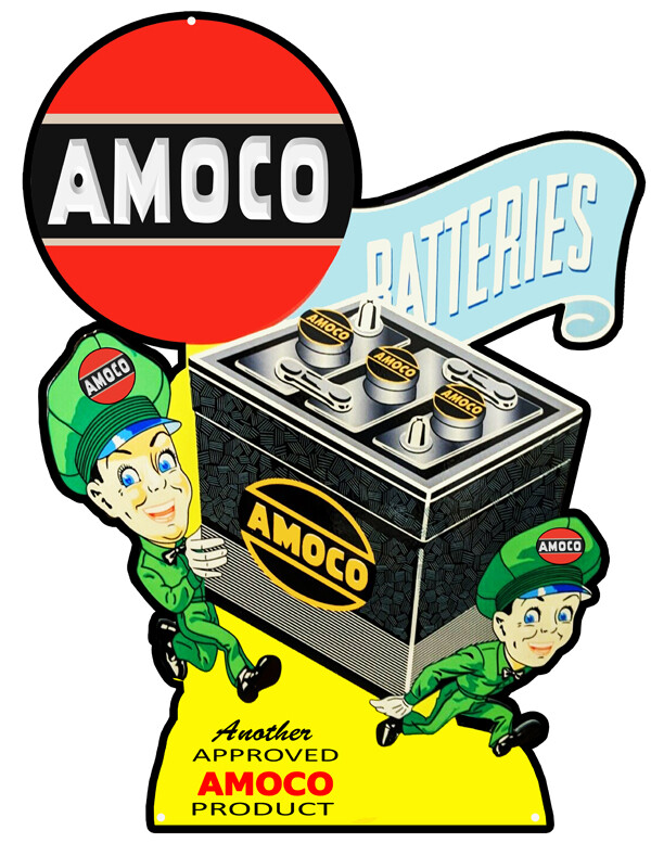 Amoco Batteries Cut Out Metal Sign 15.5x20