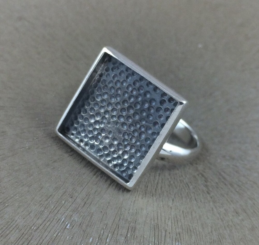 Sterling Silver Ring Blank 15mm Square Bezel Cabochon Setting Adjustable Finding